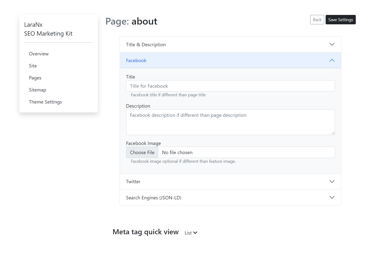 Page Open Graph Settings