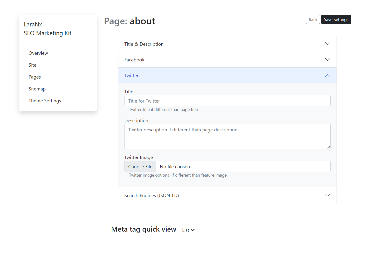 Page Twitter Settings